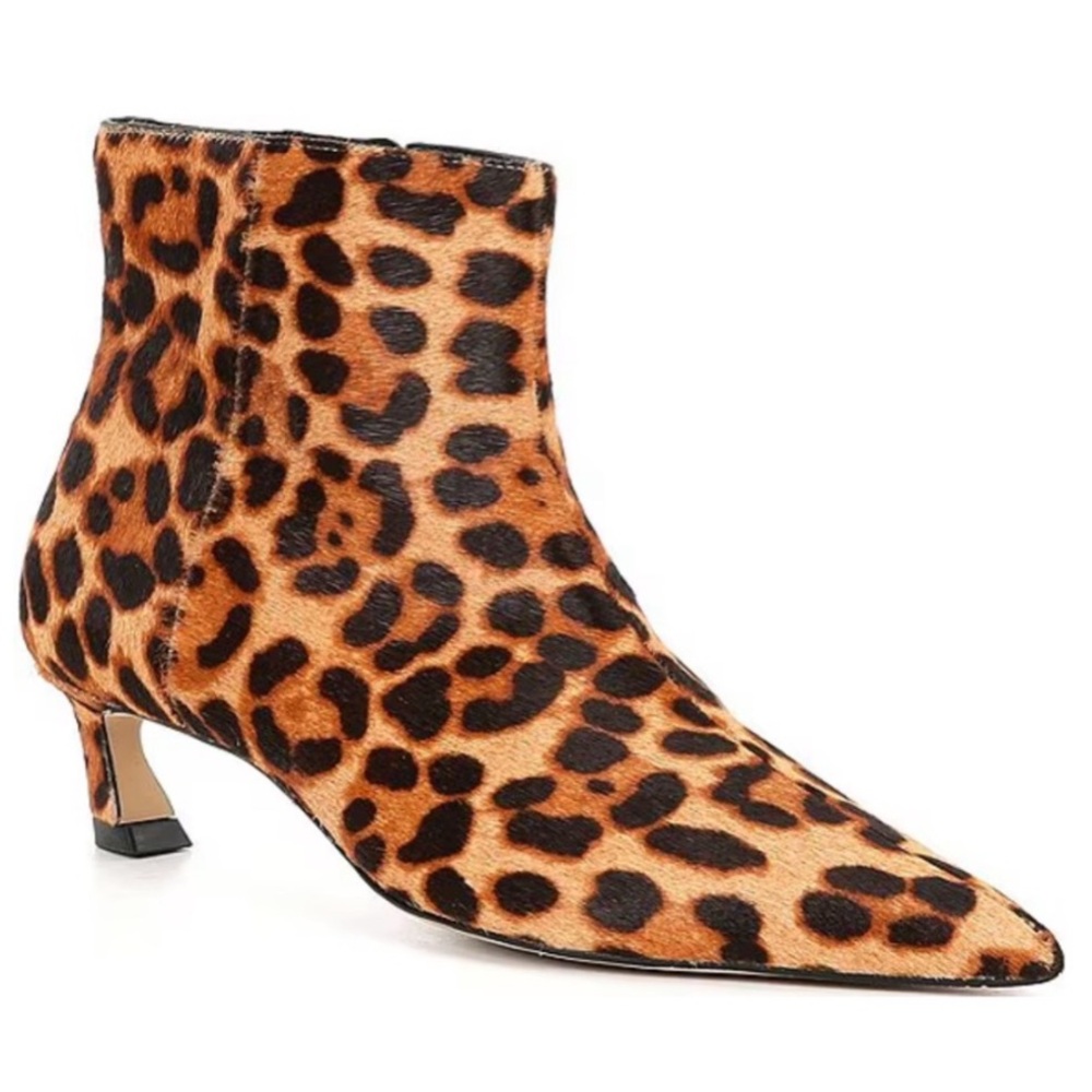 Gianni Bini Georgina leopard print  fur pointed toe kitten heel booties